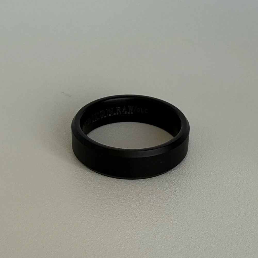 Tungsten Raw Black Beveled Edge Wedding Band